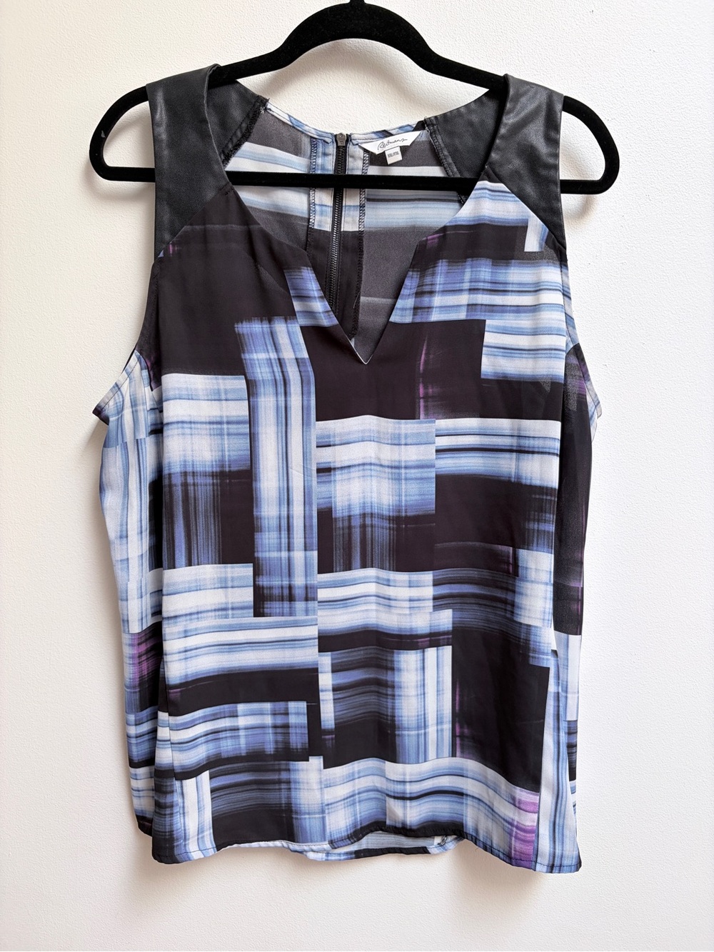 Reitmans Sleeveless V-Neck Abstract Print Leather Detail Tank Top